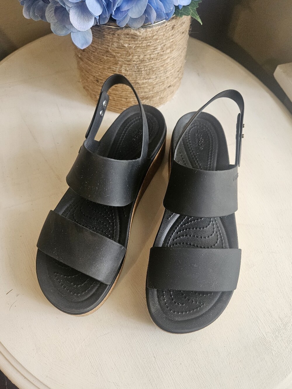 Crocs LiteRide Black Cork Wedge Sandals- size 10